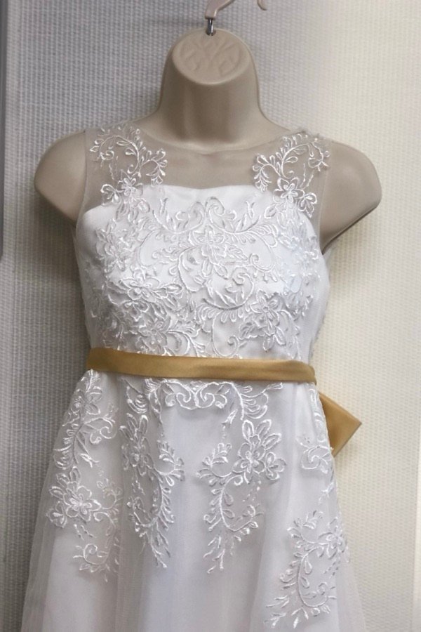 Wedding dress with its original tan sash